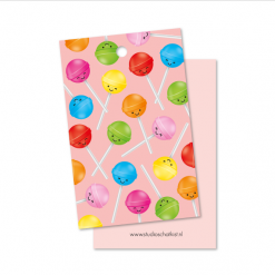 kadolabel lolly patroon roze, kadolabel snoep, studio schatkist