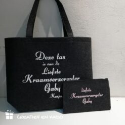vilten shopper kraamverzorgster, vilten shopper bedrukt, vilten shopper eigen opdruk, vilten shopper antraciet