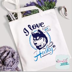 katoenen tas hond, Katoenen tas I love my ... (honden), I love my husky, tas bedrukt