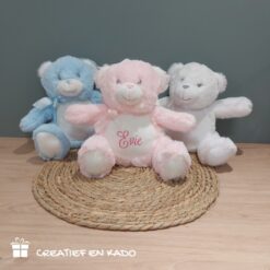 knuffel met naam, knuffels met naam, kraamkado, beer blauw, beer roze, beer wit