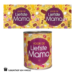 bliklabel liefste mama, snoepblik mama, verjaardag mama, Moederdag