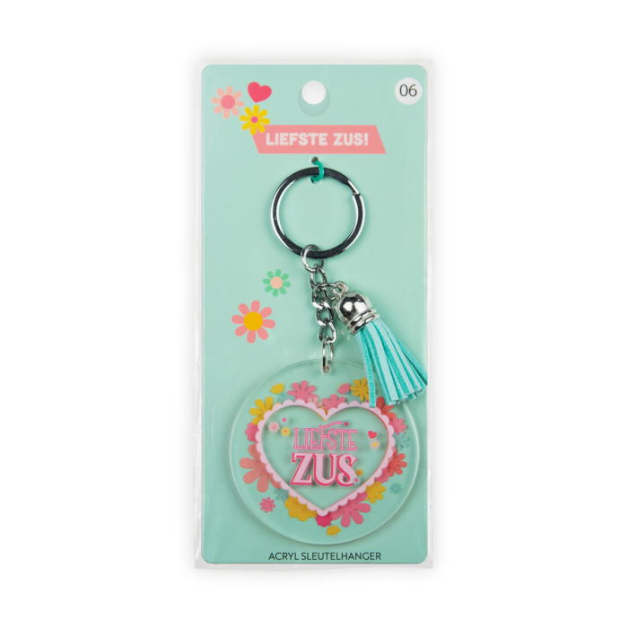 acryl sleutelhanger zus verpakking